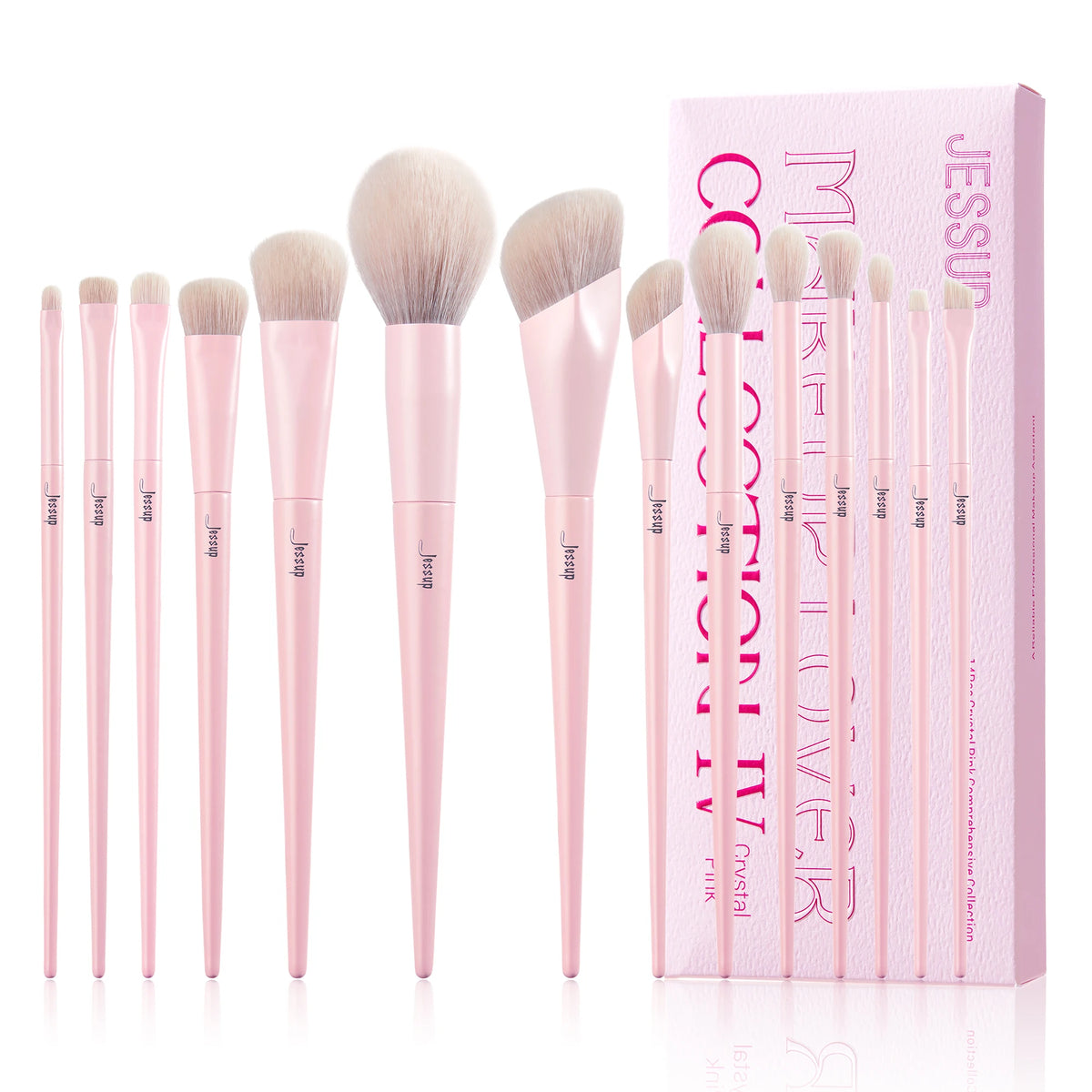 Jessup Makeup Brush Set 14pcs Pink Vegan Brushes for Foundation Blush Eyeshadow Powder