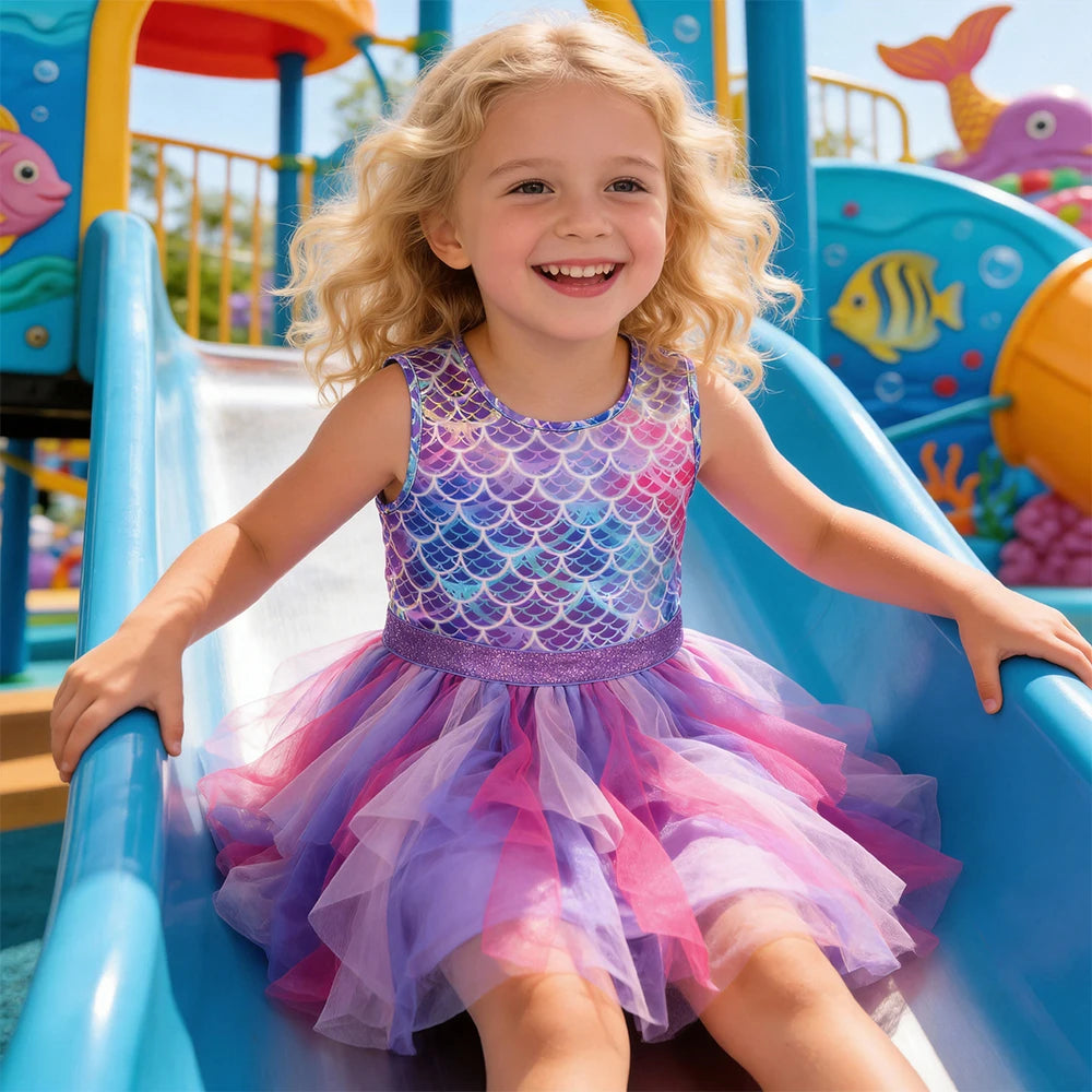 DXTON Summer Princess Sleeveless Dress Children Birthday Party Clothing Irregular Layer Prom Girls Dresses Kids Tulle Costumes