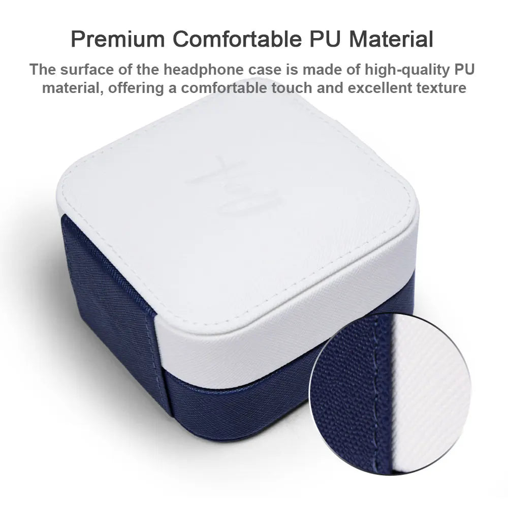 QoA Portable Headphone Storage Case Button Closure Travel Carry Box White Blue