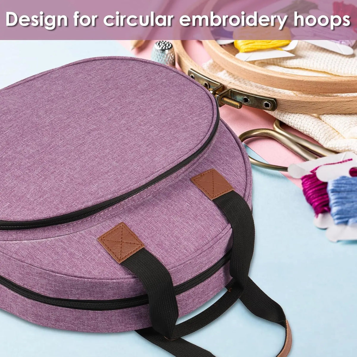 Cross Stitch Storage Bag Purple,Embroidery Projects Bag,Sewing Crafts Storage Tote Bag,Knitting Bags with Zipper Pockets