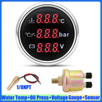 Auto Car 3 IN 1 52mm Gauge Water Temperature+Oil Pressure+Volt with Alarm Red LED Digital Water Temp Gauge+Sensor 12V24V Custom