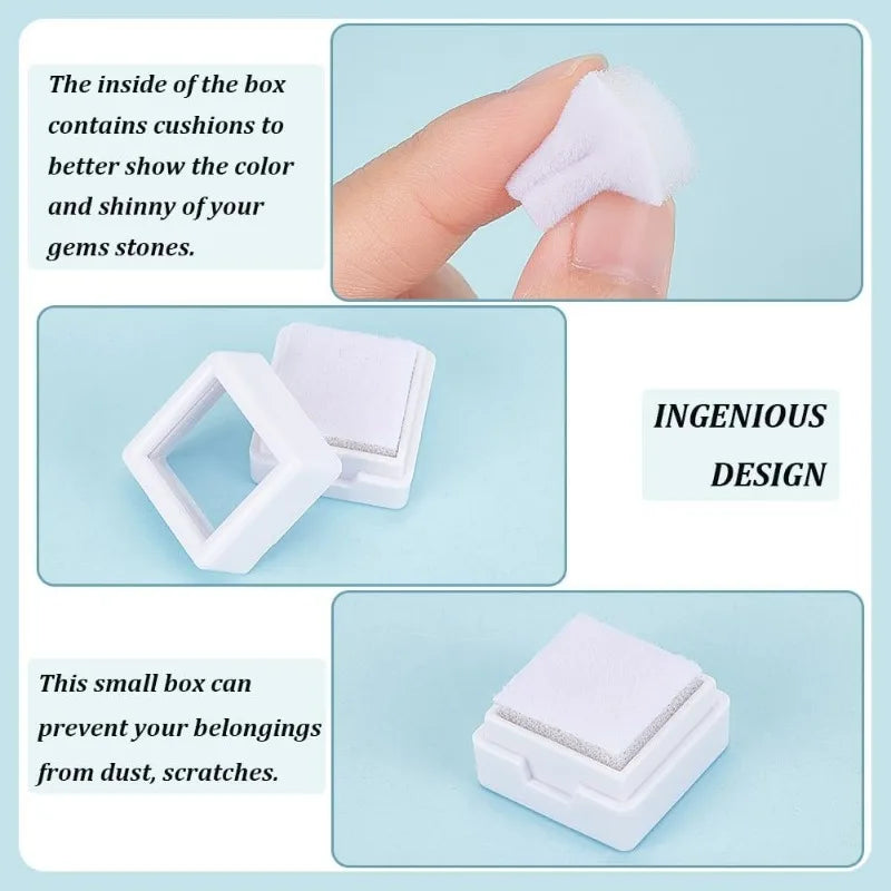 36 Pack Gemstone Display Box White Acrylic Diamond Display Case Jewelry Box Container for Gems Coins Diamond Gift Packing