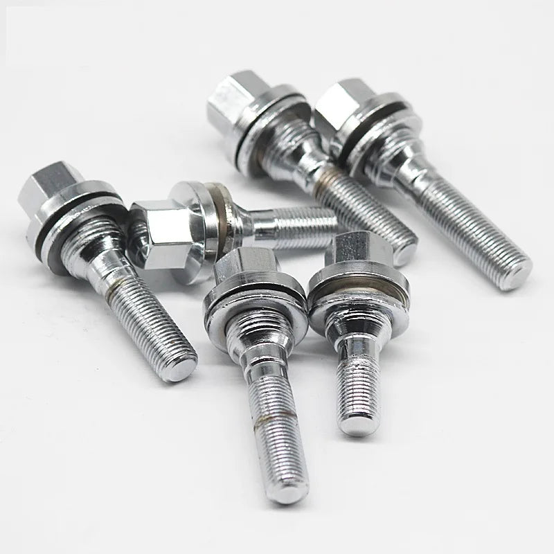 4pcs M12x1.25 wheel lug bolts flat seat washer silver, extra long thread 35-45mm for Peugeot 206 307 308 407 408