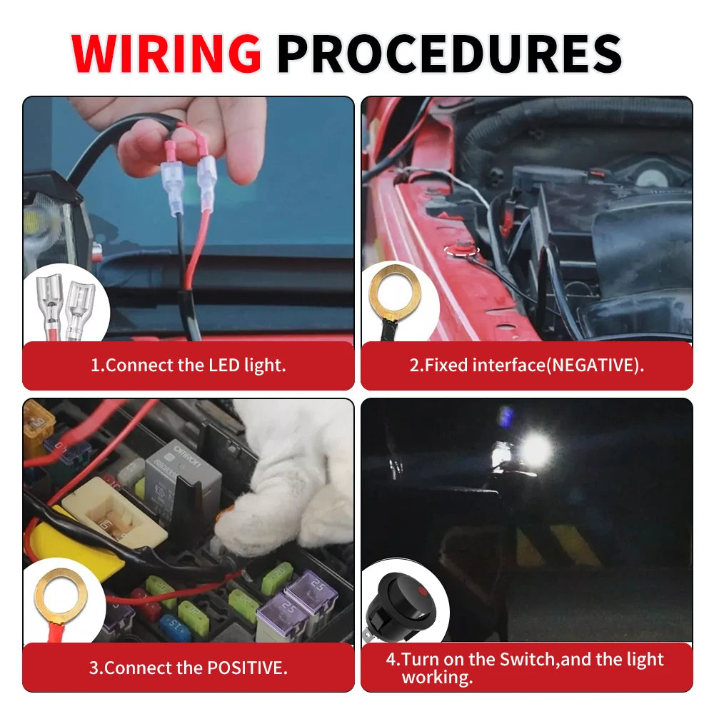 CO LIGHT Truck LED Wrok Light Wiring Harness Kit 12V On off Waterproof Switch Power Relay Blade Fuse-4 Lead 24V for Tractor 4x4