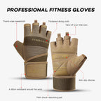 Half Finger Cycling & Gym Training Gloves Anti-Slip Grip, Black/Brown, Sizes M-XL
