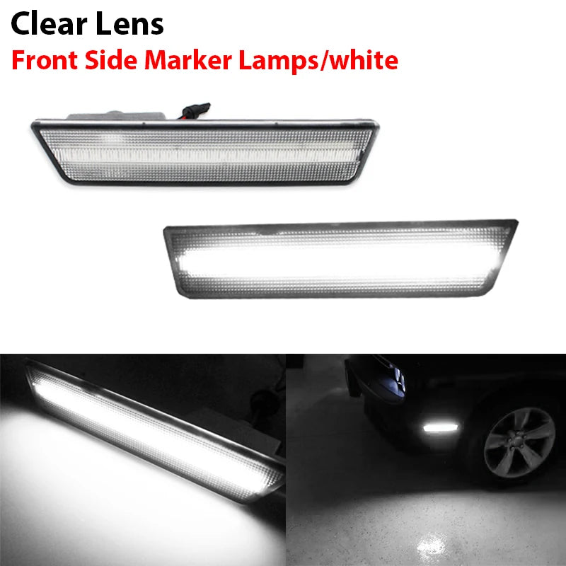For Dodge Challenger 2008-2014 Clear & Smoked Lens LED Side Marker Lights Dual Row Amber Front Red Rear Side Fender Reflector
