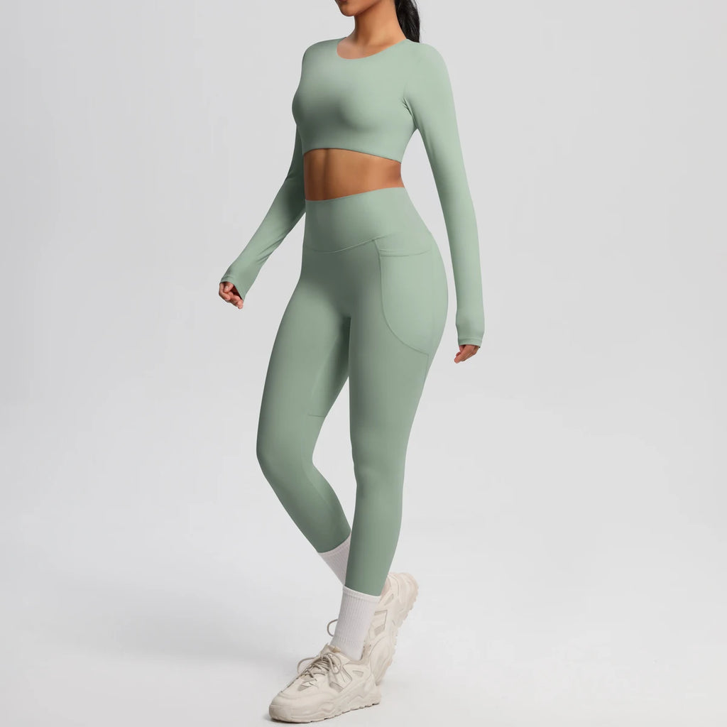 Hamidou Women's 2pc Yoga Set with Built-In Bra Top & Pocket Leggings, S-XL