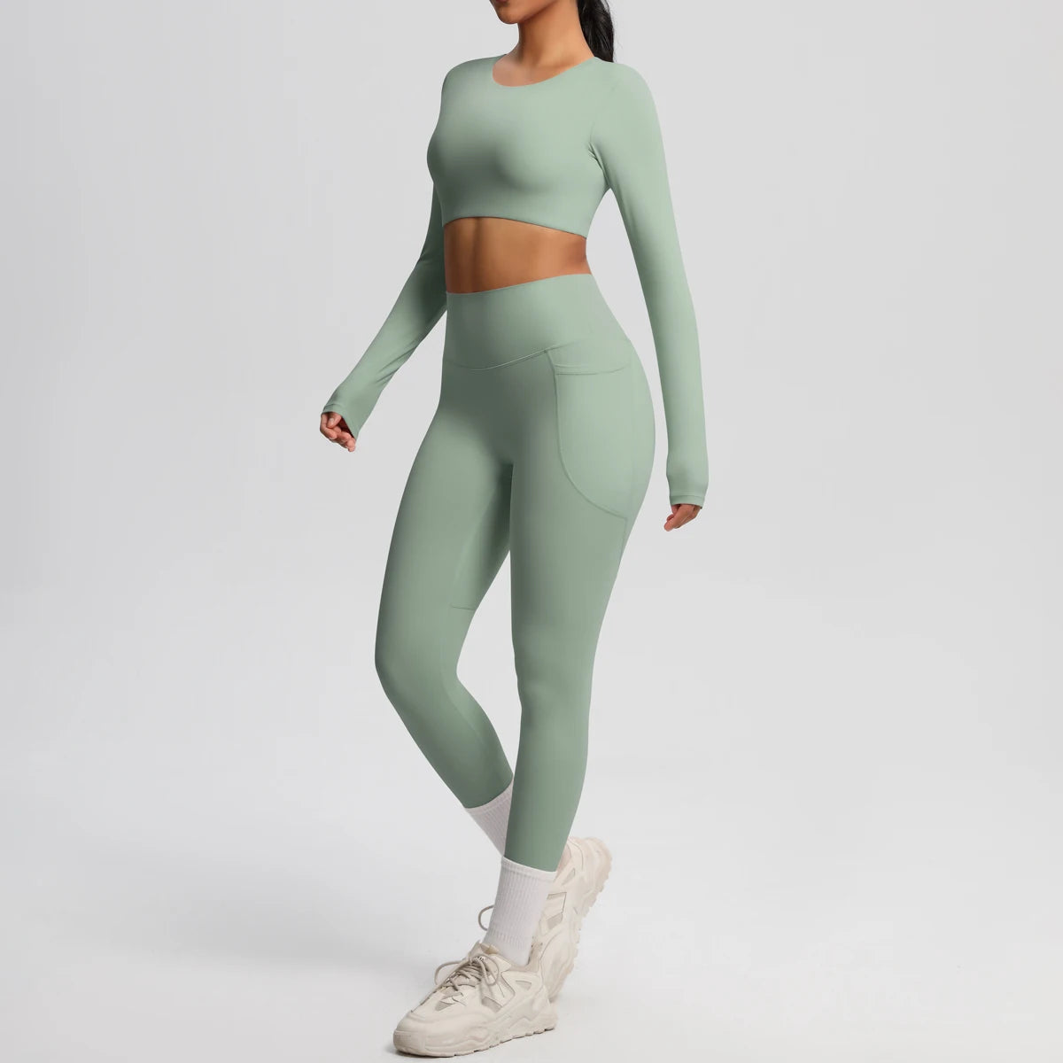 Hamidou Women's 2pc Yoga Set with Built-In Bra Top & Pocket Leggings, S-XL