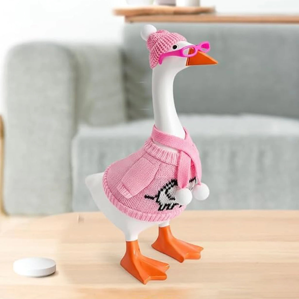 Desk Goose Outfit for Mini Goose Statue Knitted Sweater and Hat Costume Set for Party Supplies