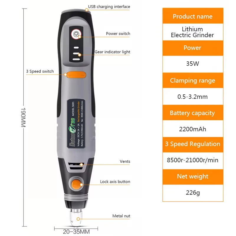 8500r-21000rpm USB Cordless Rotary Tool Dremel Mini Drill Engraving Pen Electric Mini Wireless Drill Accessories DIY Set