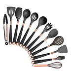 Silicone cooking utensils set with holder bucket, nonstick safe heat resistant, beige/black