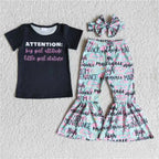 Wholesale No Moq Mama Baby Girl Clothes Short Sleeve Shirt Leopard Bell Bottom Pants Outfits Toddler Children Mother's Day Set