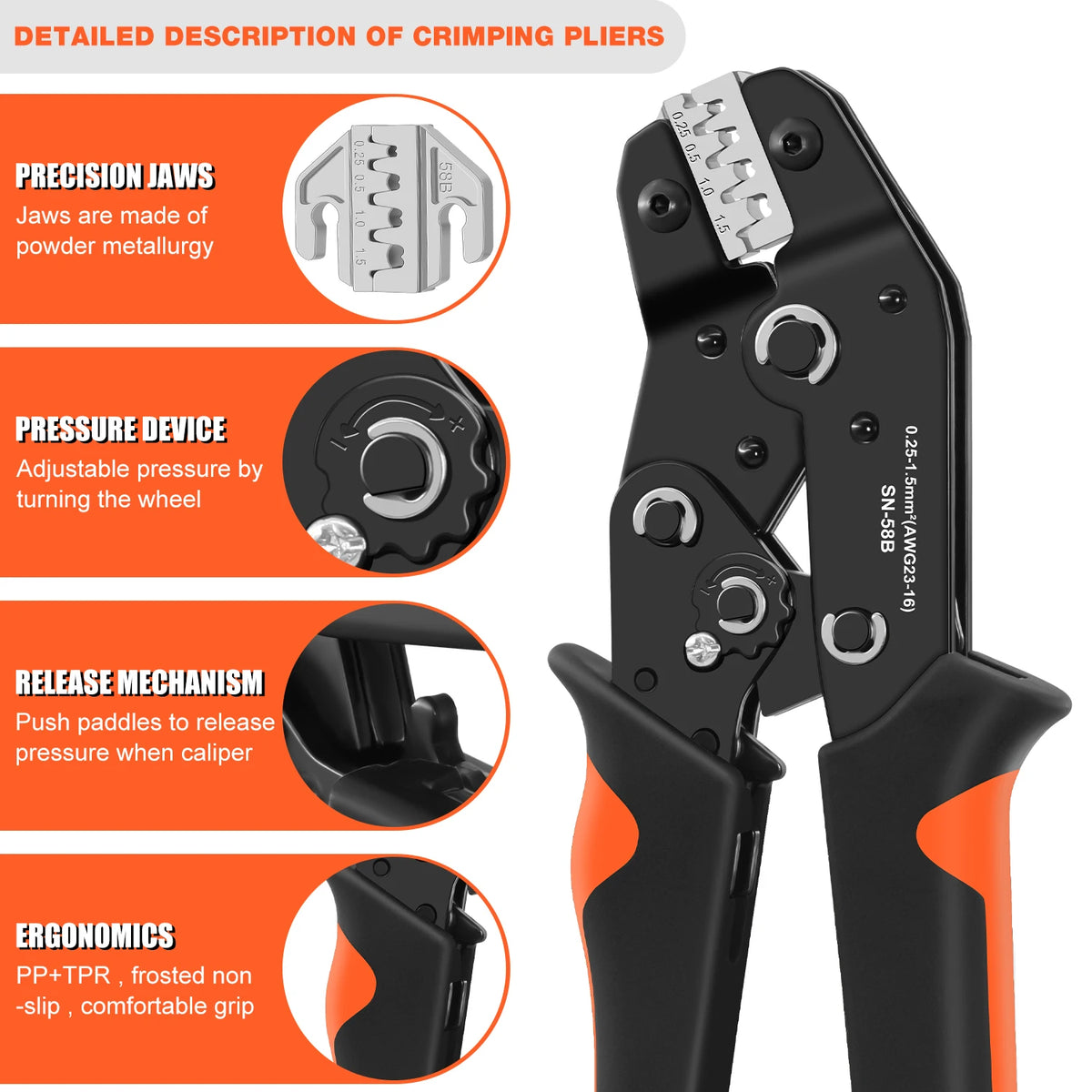 SN Ratchet Electrician Crimping Tool set for Insulated and Non-Insulated terminals, Molex Open Barrel Dupont connectors