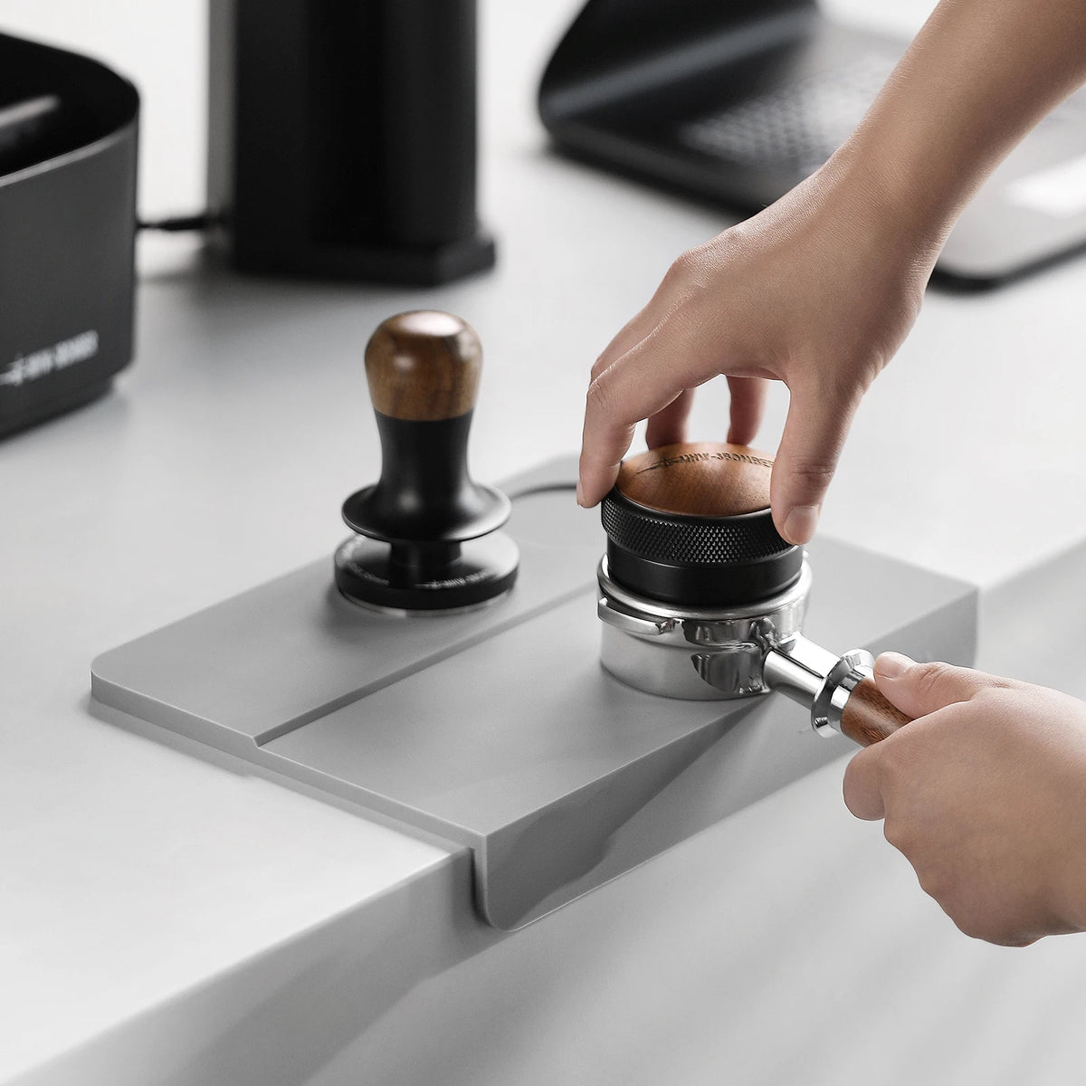 MHW-3BOMBER Espresso Tamping Mat Silicone Tamper Station Pad, Black or Grey, 1pc/2pcs