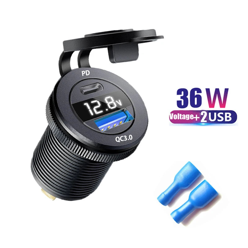 USB Type C Car Usb Charger Socket,12V/24V Dual USB Outlet PD3.0&QC3.0 Car Socket with LED Voltmeter for bmw f30 bmw f10 f20 e39