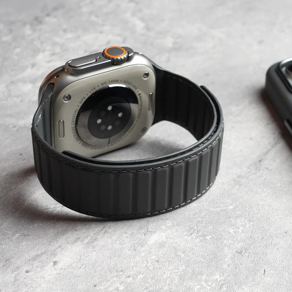 Magnetic Nappa Genuine Strap for Apple Watch Ultra 2 Band 49mm 46mm 45mm 44mm Suede Leather Accessories for iWatch S10 9 8 7 6