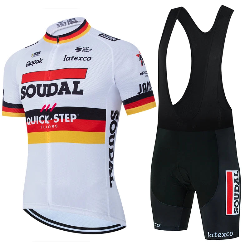 New 2026 SOUDAL Quick Step Men Summer Short Sleeve Cycling Jersey Set Breathable Quick Drying Cycling Clothes Shirt 19D Cushion