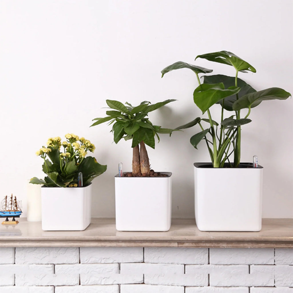 Automatic Self Watering Flower Plants Pot Gardening Flower Pots Living Room Decor Plastic Planters Home Garden Planters Desktop