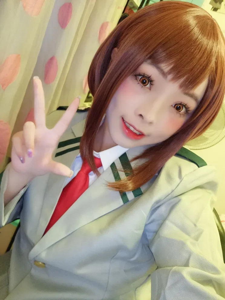 Anime My Hero Academia Ochako Uraraka Wigs Short Brown Bob Heat Resistant Cosplay Costume Synthetic Wig
