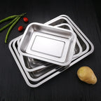 Stainless Steel Barbecue Tea Storage Serving Trays Rectangle Steamed Rice Sausage Plate Grill Meat Restaurant Metal Utensils