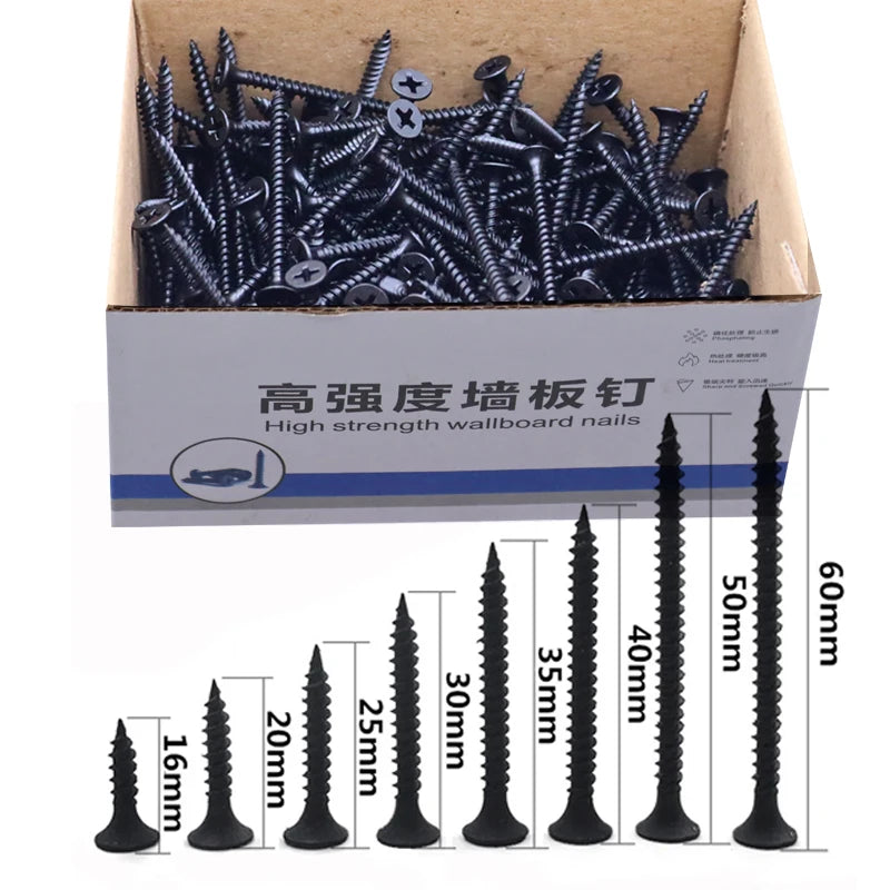 1 box/0.5kg lot drywall screw Cross Countersunk Flat Head Self-tapping Screw M3.5 Black Carbon Steel Phillips woodworking screw