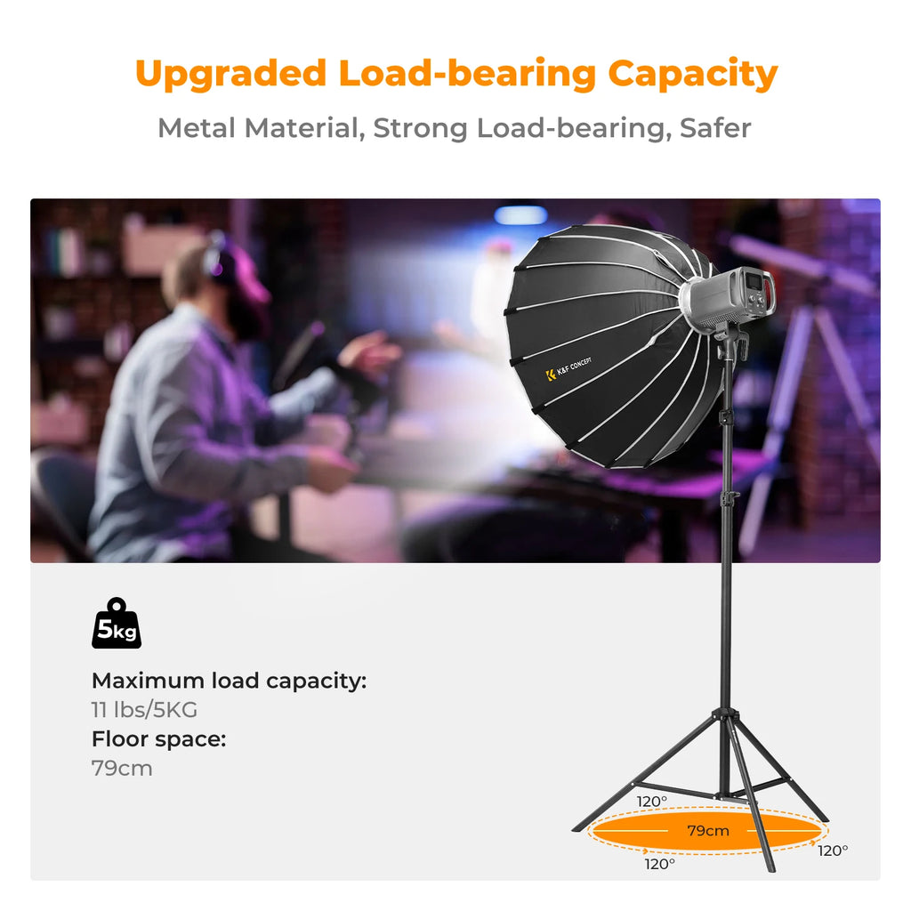 K&F CONCEPT 78.8in/2m Extendable Light Stand Photography Photo Video Tripod Stand for Camera Softbox with 1/4" Screw Storage Bag