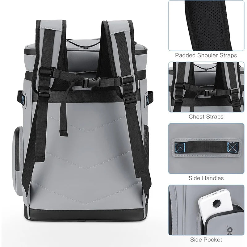 30L Waterproof Insulated Cooler Backpack, Leakproof Soft Cooler Rucksack, 35 Cans
