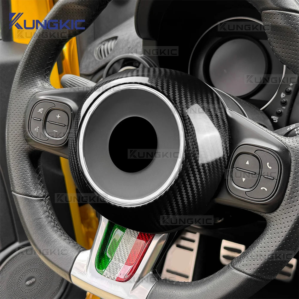 Real Dry Hard Carbon Fiber Sticker For Fiat 500 500C Abarth 595 595C 695 695C 2016-2020 2021 2022 2023 2024 Car Steering Wheel