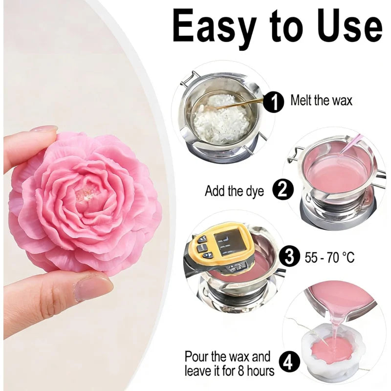 5Flower Candle Mold Set，3D Floral silicone candle mold，Used for candle making，Daisy、Peony、Rose、Tulip flower mold