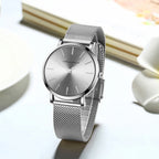 2023 New Women Bracelet Watch 1 Set Japan Quartz Movement Simple Rose Gold Stainless Steel Mesh Student Watches Relogio Feminino