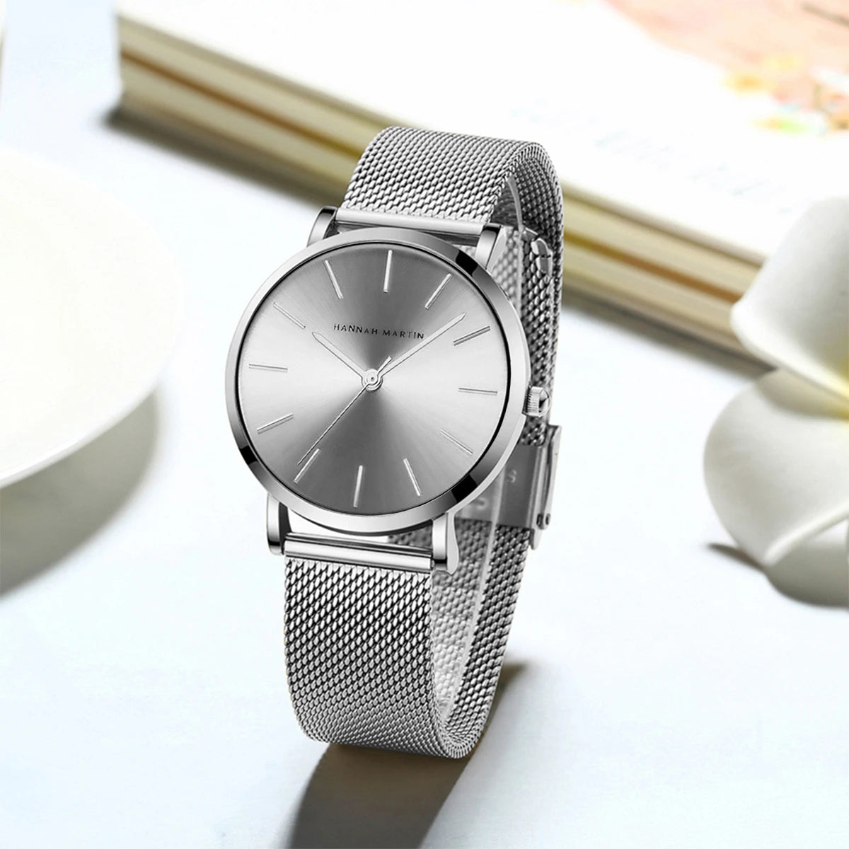 2023 New Women Bracelet Watch 1 Set Japan Quartz Movement Simple Rose Gold Stainless Steel Mesh Student Watches Relogio Feminino