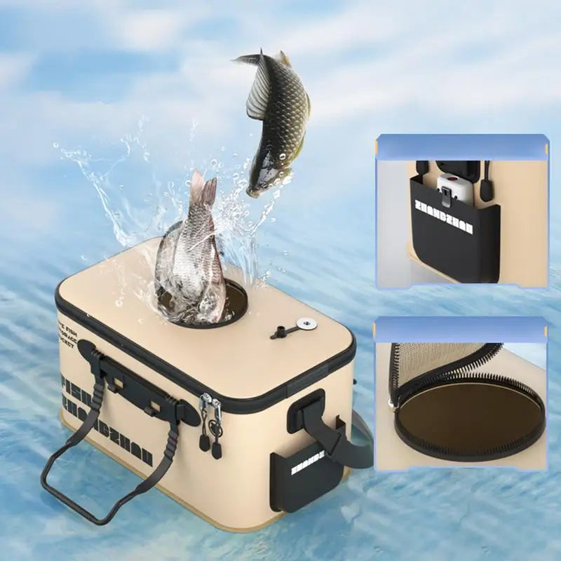 Foldable Live Fish Bucket Fishing Bucket Outdoor Multifunctional EVA Fishing Bag Live Fish Bait Bucket Wild Fishing Bucket