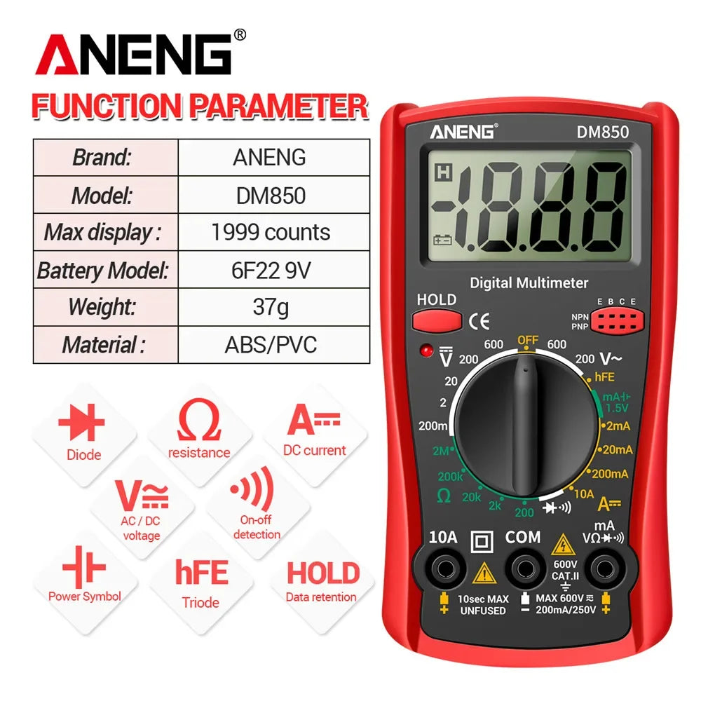 ANENG DM850 Digital Multimeter AC/DC Professional 1999 Votage Tester Ohm Automatic Counts Auto Current Ammeter Detector Tool
