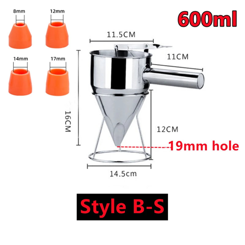 1200/600ml Stainless Steel Funnel Dispenser with Rack Cupcake Pancake Batter Maker Octopus Fish Ball Home Kitchen Baking Tools