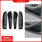For Tesla Model 3 Highland 2024 Car Door Side Storage Box Front Rear Side TPE Door Storage Organizer Tray Interior Accessories