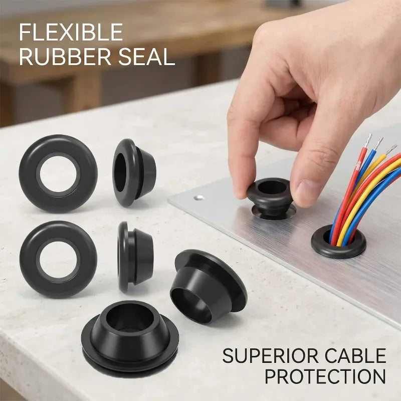Rubber Grommet Assortment Kit Black Wire Cable Hole Protector Rings 70pcs/140pcs/350pcs
