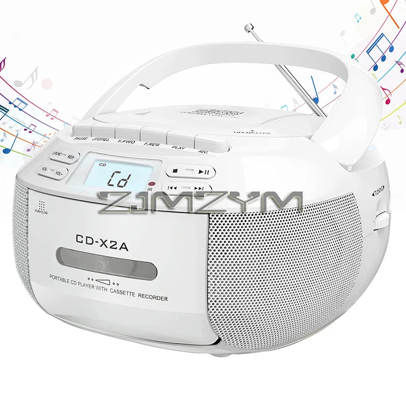Portable CD Cassette Player Recorder Boombox with USB MP3 Radio Remote, AC/DC, Black