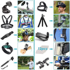 Action Camera Accessories Set For Gopro Hero13 12 11 10For Xiaomi Yi Insta360 X4 X3 Case Kit Strap Mount Selfie Stick Motorcycle