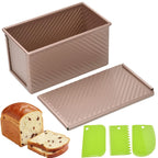 Long Pullman Loaf Pan with Lid Non-Stick Carbon Steel Bread Toast Mold Heavy Duty Bread Pan with Dough Scraper Baking Supplies