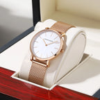 2023 New Women Bracelet Watch 1 Set Japan Quartz Movement Simple Rose Gold Stainless Steel Mesh Student Watches Relogio Feminino