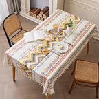 Waterproof and Oil Resistant Tablecloth Cotton and Linen Non Wash Fabric Ethnic Style Rectangular Tassel Homestay Tablecloth