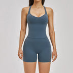 Women's 2pc Yoga Set High Waist Leggings + Top Workout Gym Tracksuit, Black/Blue S-XL