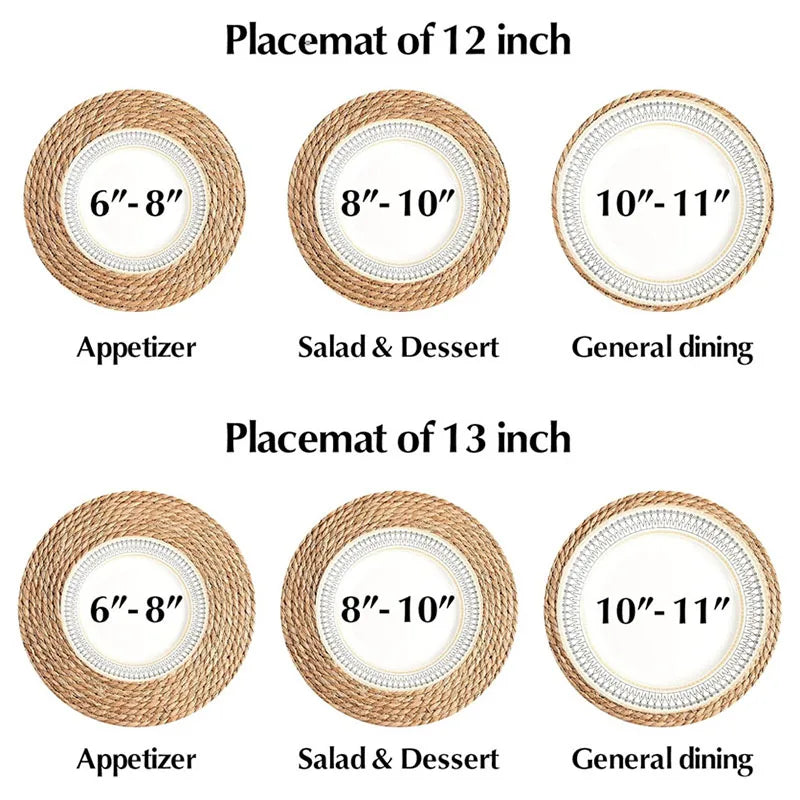 4/8/12pcs Round Woven Placemats Set Boho Rattan Placemat Natural Placemats 12Inch Farmhouse Weave Straw Braided Table Dinner Mat