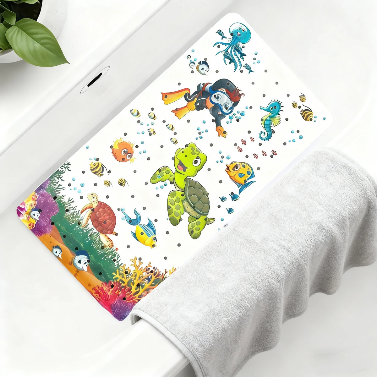 1pc PVC Non-Slip Bath Mat with Suction Cups & Drain Holes 15*27.6in/38*70cm- Fast Draining Shower Mat Bathtub Mat Bathroom Mat