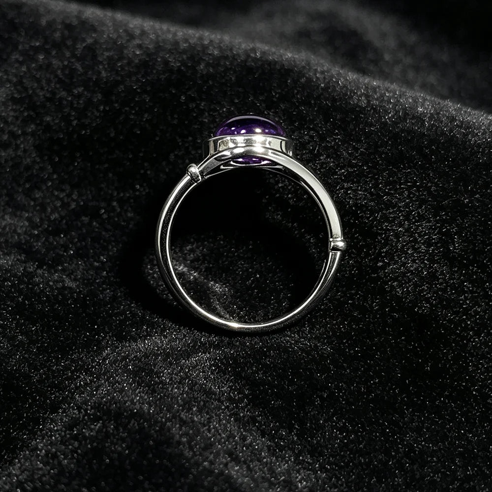 925 Sterling Silver Natural Stone Rings With Amethyst Simple Purple Oval Ring 8*10mm Fine Jewelry Friends Gifts for Women
