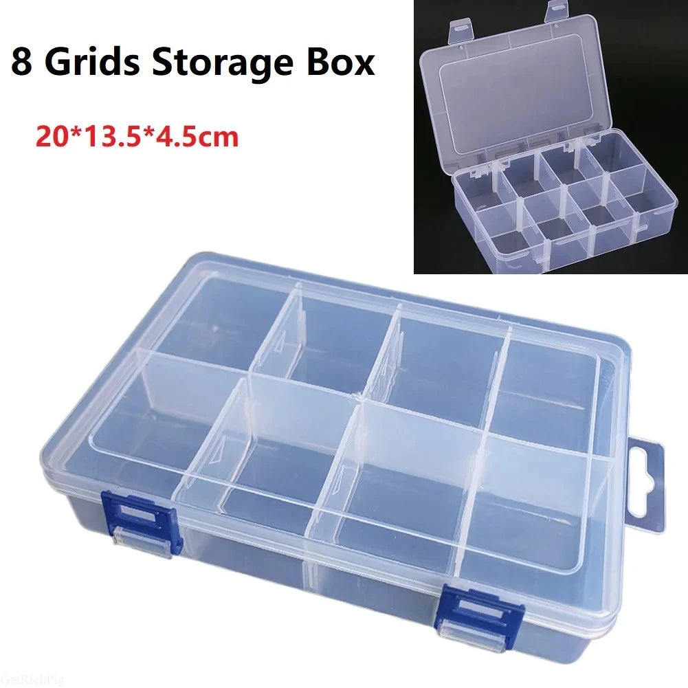 Plastic Tool Storage Box Organizer, Adjustable 8-Compartment Grid, 20x13.5x4.5cm