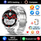 1.85" HD Big Screen Smart watch For men Sports NFC Watch Bluetooth Call Blood Pressure Temperature GPS Sport Track smart watch