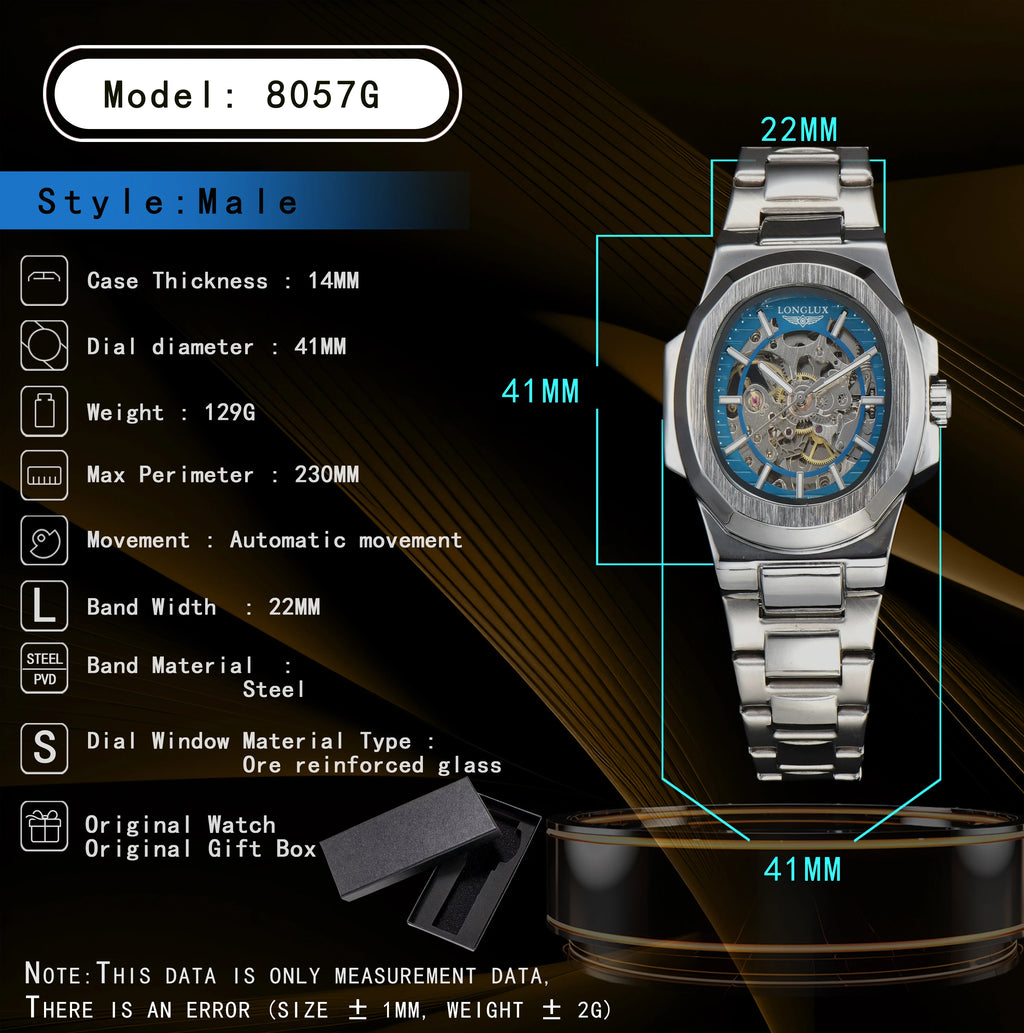 Men automatic watch luxury mechanical watches waterproof business skeleton wholesale stainless steel gift man watch