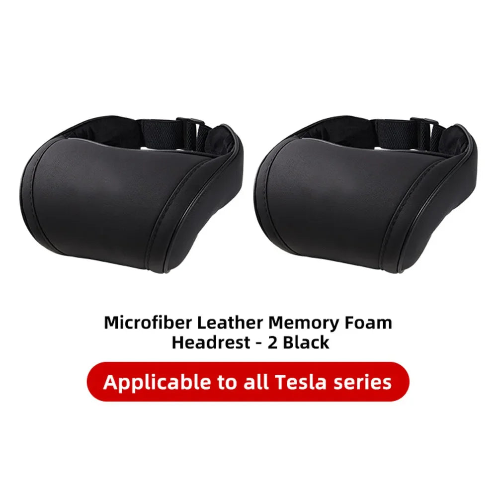 KJOY Seat Headrest Travel Rest Neck Pillow PU Leather Neck Pillow Memory Foam Pillows Car Accessories  used for Tesla Model3/Y/X