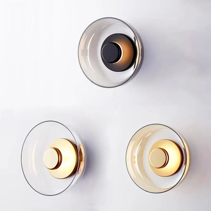 LED Glass Wall Sconce, Amber or Smoke Gray Shade, Warm White Light, Indoor Wall Lamp